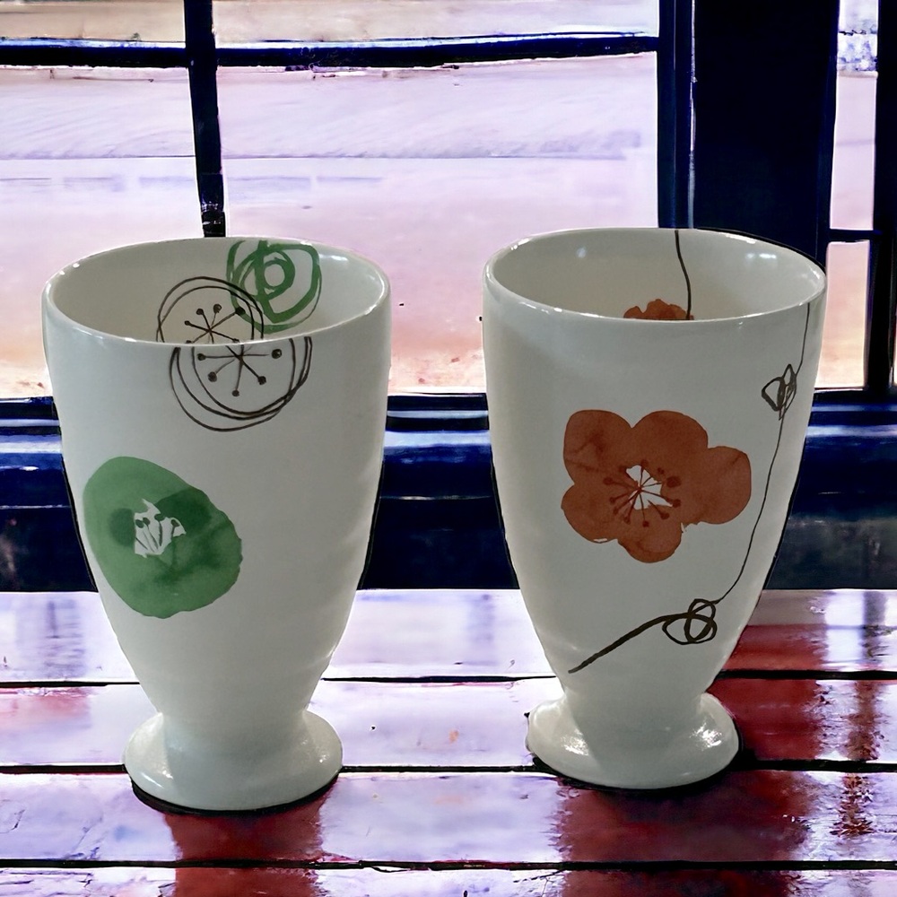 Pair of Hand Painted Remi Hirano Sake Cups